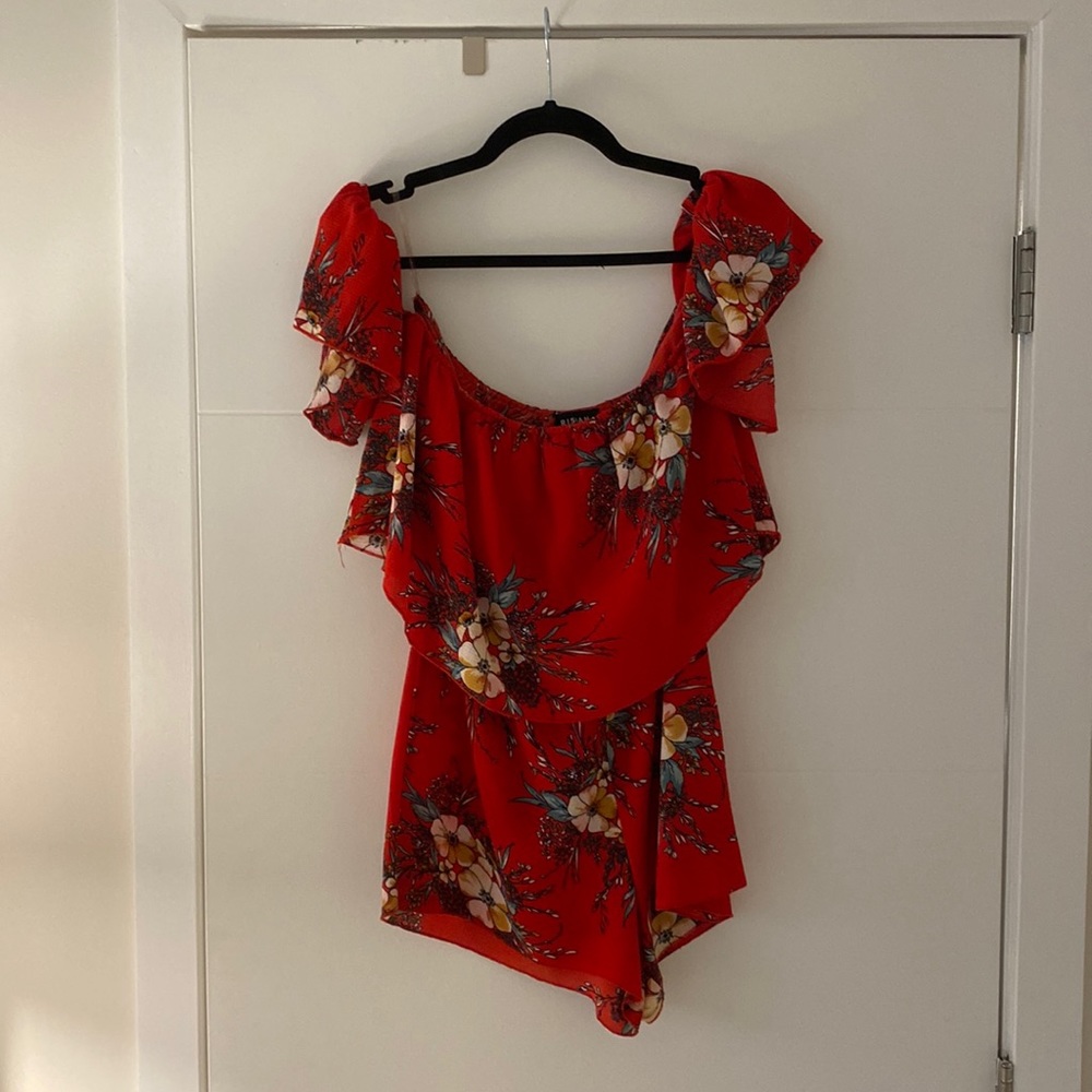 Parisian red floral romper